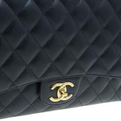 Pre Owned Chanel Black Quilted Caviar Leather Maxi Classic Double Flap Bag