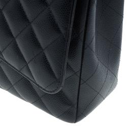 Pre Owned Chanel Black Quilted Caviar Leather Maxi Classic Double Flap Bag