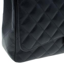 Pre Owned Chanel Black Quilted Caviar Leather Maxi Classic Double Flap Bag
