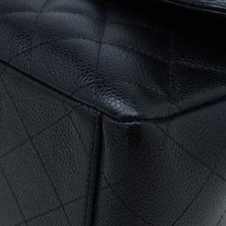 Pre Owned Chanel Black Quilted Caviar Leather Maxi Classic Double Flap Bag