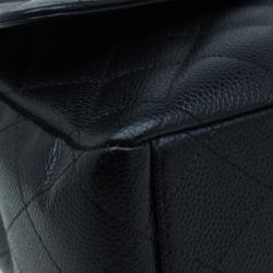 Pre Owned Chanel Black Quilted Caviar Leather Maxi Classic Double Flap Bag