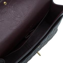 Pre Owned Chanel Black Quilted Caviar Leather Maxi Classic Double Flap Bag