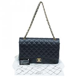 Pre Owned Chanel Black Quilted Caviar Leather Maxi Classic Double Flap Bag