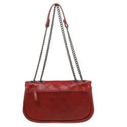 Pre Owned حقيبة شانيل جلد مبطن أحمر بقلاب واحد 