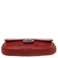 Pre Owned حقيبة شانيل جلد مبطن أحمر بقلاب واحد 