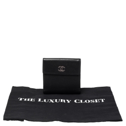 Pre Owned محفظة فرنش شانيل جلد أسود بقلاب CC 