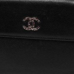 Pre Owned محفظة فرنش شانيل جلد أسود بقلاب CC 