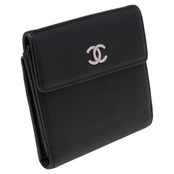 Pre Owned محفظة فرنش شانيل جلد أسود بقلاب CC 