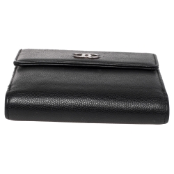 Pre Owned محفظة فرنش شانيل جلد أسود بقلاب CC 