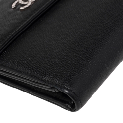 Pre Owned محفظة فرنش شانيل جلد أسود بقلاب CC 