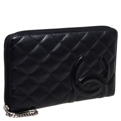 Chanel Black Quilted Leather Cambon Ligne Zippy Organizer Wallet