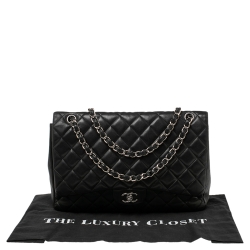 Pre Owned حقيبة شانيل ماكسي كلاسيك جلد مبطن أسود ذات قلاب واحد