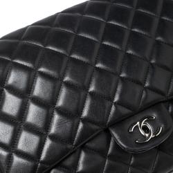 Pre Owned حقيبة شانيل ماكسي كلاسيك جلد مبطن أسود ذات قلاب واحد