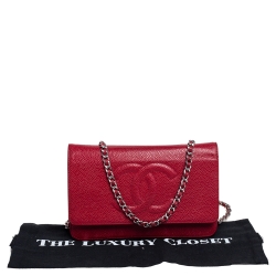 Chanel Red Caviar Leather CC Timeless Wallet On Chain