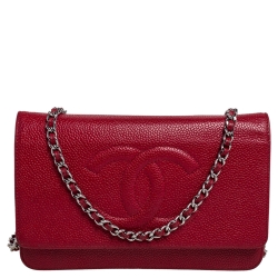 Chanel Red Caviar Leather CC Timeless Wallet On Chain