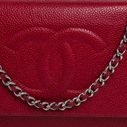 Chanel Red Caviar Leather CC Timeless Wallet On Chain