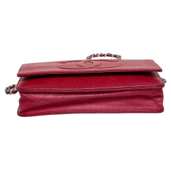Chanel Red Caviar Leather CC Timeless Wallet On Chain