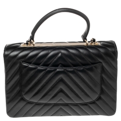 Pre Owned Chanel Black Chevron Lambskin Leather Trendy CC Medium Top Handle Bag