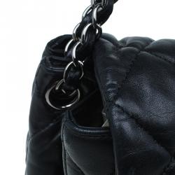 Pre Owned حقيبة يد شانيل ماكسي 3 آكورديون بقلاب جلد خروف مبطن سوداء