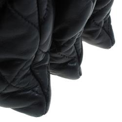 Pre Owned حقيبة يد شانيل ماكسي 3 آكورديون بقلاب جلد خروف مبطن سوداء