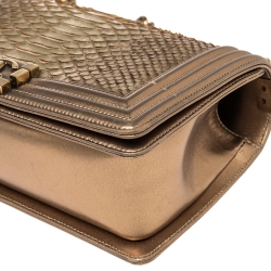 Pre Owned Chanel Metallic Gold Python and Leather Medium Boy Flap Bag