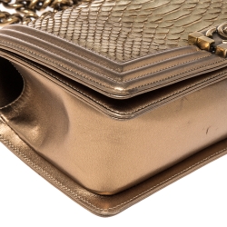 Pre Owned Chanel Metallic Gold Python and Leather Medium Boy Flap Bag