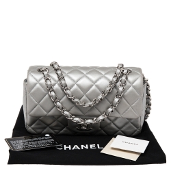 Pre Owned Chanel Pearl Grey Quilted Leather New Mini Classic Single Flap Bag