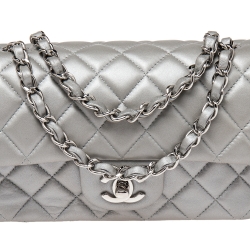 Pre Owned Chanel Pearl Grey Quilted Leather New Mini Classic Single Flap Bag