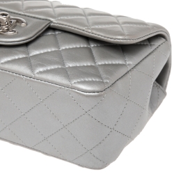 Pre Owned Chanel Pearl Grey Quilted Leather New Mini Classic Single Flap Bag