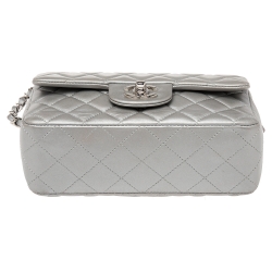 Pre Owned Chanel Pearl Grey Quilted Leather New Mini Classic Single Flap Bag
