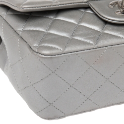 Pre Owned Chanel Pearl Grey Quilted Leather New Mini Classic Single Flap Bag