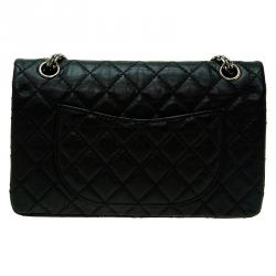 Pre Owned حقيبة شانيل ريشيو 2.55 كلاسيك 255 جلد أسود مبطن بقلاب