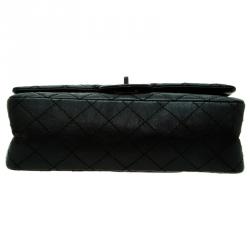 Pre Owned حقيبة شانيل ريشيو 2.55 كلاسيك 255 جلد أسود مبطن بقلاب