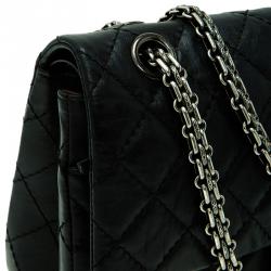 Pre Owned حقيبة شانيل ريشيو 2.55 كلاسيك 255 جلد أسود مبطن بقلاب