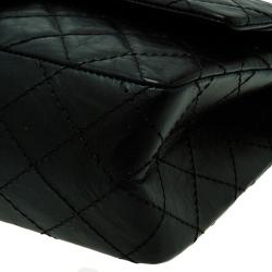 Pre Owned حقيبة شانيل ريشيو 2.55 كلاسيك 255 جلد أسود مبطن بقلاب