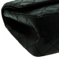 Pre Owned حقيبة شانيل ريشيو 2.55 كلاسيك 255 جلد أسود مبطن بقلاب