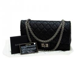 Pre Owned حقيبة شانيل ريشيو 2.55 كلاسيك 255 جلد أسود مبطن بقلاب