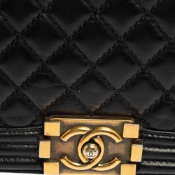 Pre Owned Chanel Black Quilted Leather Large Boy Flap Bag