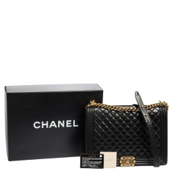 Pre Owned Chanel Black Quilted Leather Large Boy Flap Bag