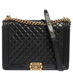 Pre Owned Chanel Black Quilted Leather Large Boy Flap Bag