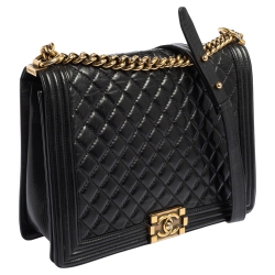 Pre Owned Chanel Black Quilted Leather Large Boy Flap Bag