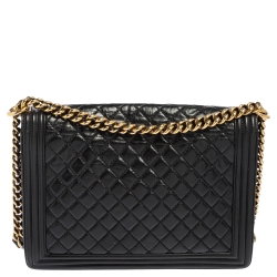 Pre Owned Chanel Black Quilted Leather Large Boy Flap Bag