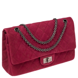 Pre Owned Chanel Pink Quilted Caviar Suede Reissue 2.55 Classic 227 Flap Bag
