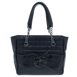Chanel Black Leather CC Camellia No.5 Shopper Tote Chanel