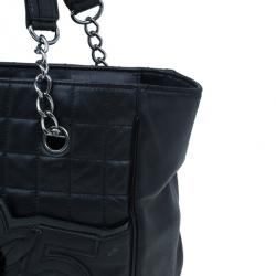 Pre Owned Chanel Black Leather CC Camellia No.5 Shopper Tote