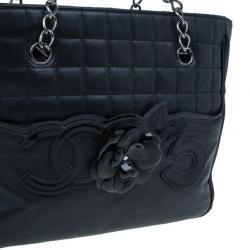 Pre Owned Chanel Black Leather CC Camellia No.5 Shopper Tote