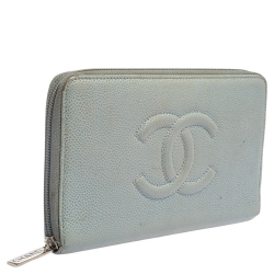 Pre Owned Chanel Blue Caviar Leather CC Timeless Zip Around Organizer Wallet