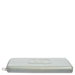 Pre Owned Chanel Blue Caviar Leather CC Timeless Zip Around Organizer Wallet