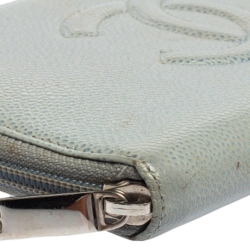 Pre Owned Chanel Blue Caviar Leather CC Timeless Zip Around Organizer Wallet