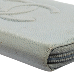 Pre Owned Chanel Blue Caviar Leather CC Timeless Zip Around Organizer Wallet